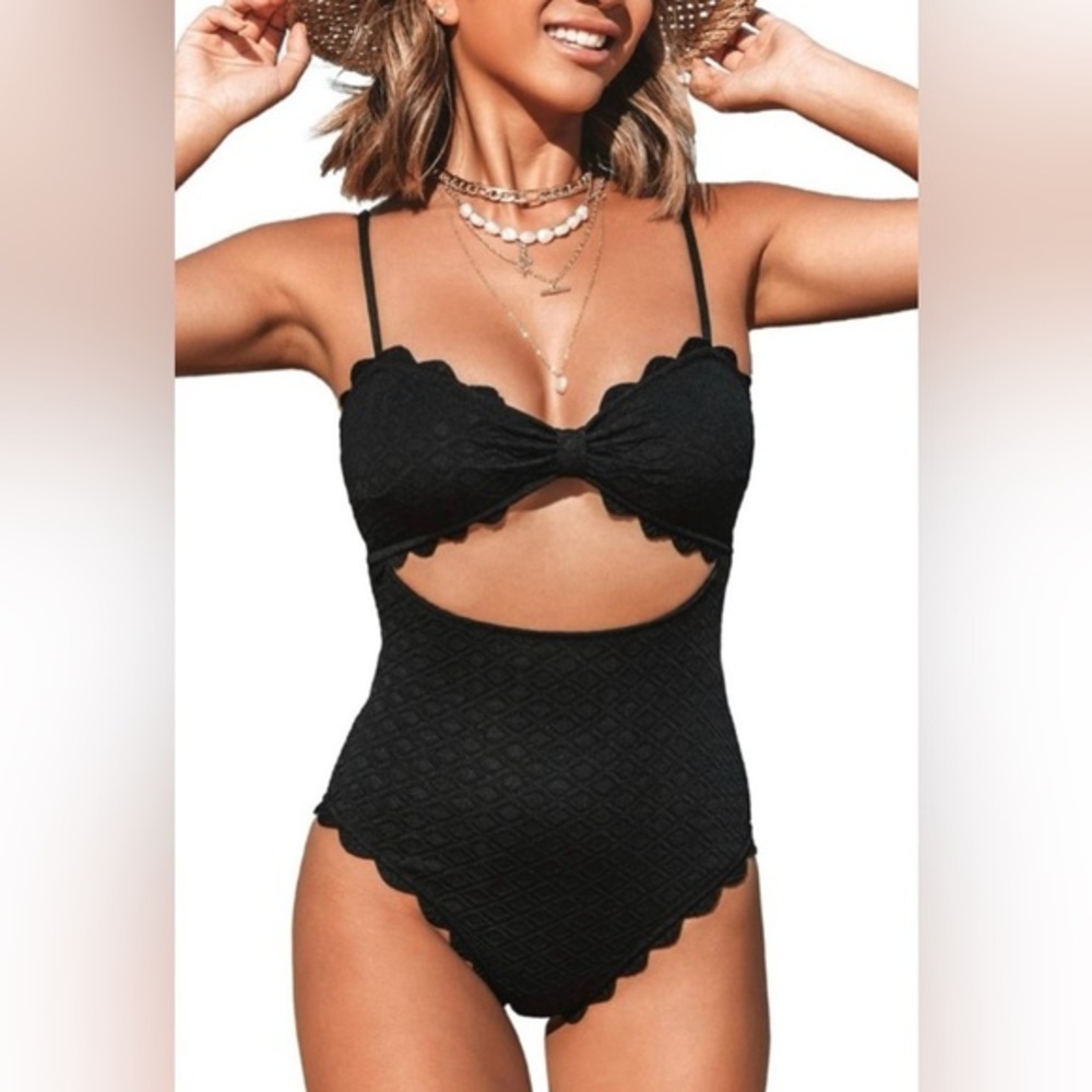 Black Scalloped One-Piece Swimsuit